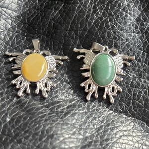 Sunburst Silver Tone Earrings with Yellow and Green Stones